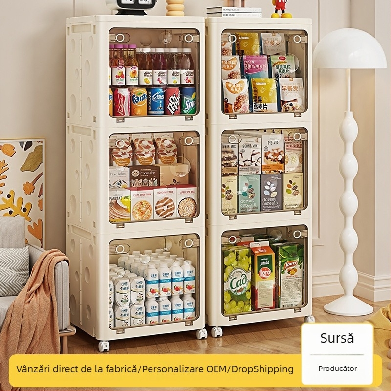 Cutie pliabilă de depozitare din PP pentru haine, cu roți, capacitate 50–60 L, capac cu clapetă, model desen animat