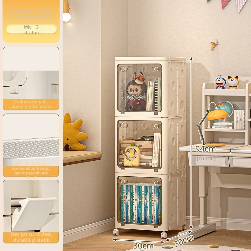 Cutie pliabilă de depozitare din PP pentru haine, cu roți, capacitate 50–60 L, capac cu clapetă, model desen animat