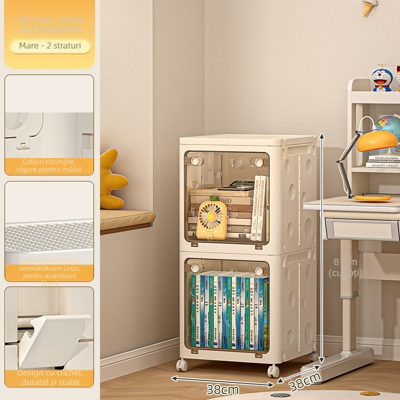 Cutie pliabilă de depozitare din PP pentru haine, cu roți, capacitate 50–60 L, capac cu clapetă, model desen animat