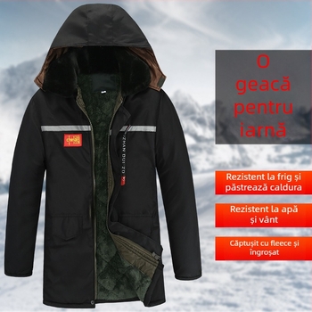 Palton bărbătesc din bumbac, camuflaj, căptușit fleece, impermeabil, rezistent la vânt, lungime medie