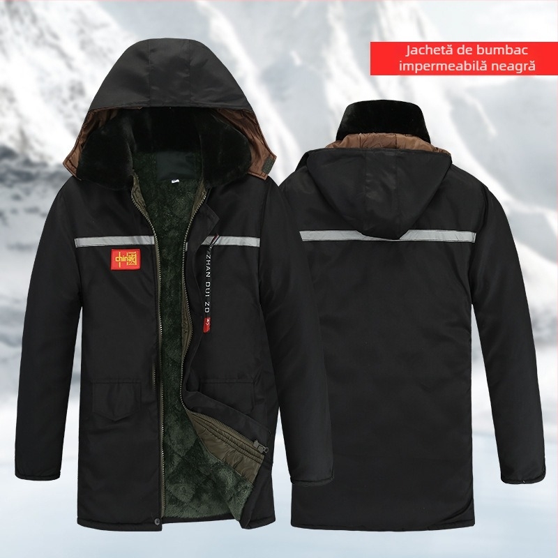 Palton bărbătesc din bumbac, camuflaj, căptușit fleece, impermeabil, rezistent la vânt, lungime medie