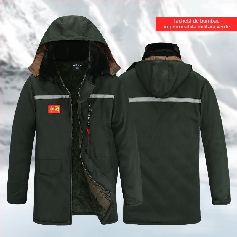 Palton bărbătesc din bumbac, camuflaj, căptușit fleece, impermeabil, rezistent la vânt, lungime medie