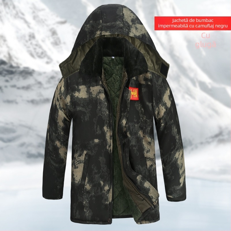 Palton bărbătesc din bumbac, camuflaj, căptușit fleece, impermeabil, rezistent la vânt, lungime medie