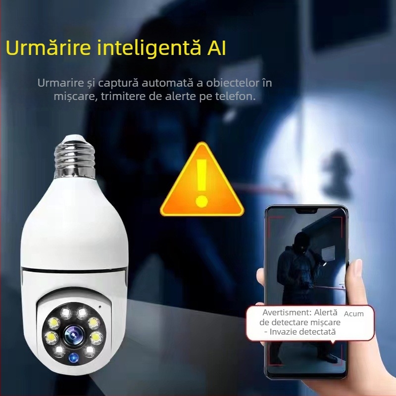 Cameră wireless în stil bec, 1080p, obiectiv 3,6 mm, viziune IR nocturnă până la 20 m, alimentare 110-240V