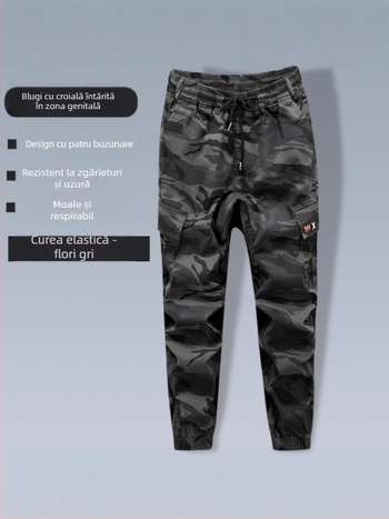 Pantaloni de lucru din bumbac, talie elastică, respirabili, pentru atelier de producție, cu buzunare multiple, primăvară–toamnă