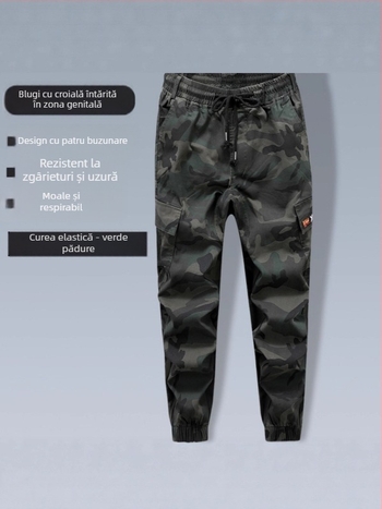 Pantaloni de lucru din bumbac, talie elastică, respirabili, pentru atelier de producție, cu buzunare multiple, primăvară–toamnă