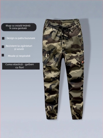 Pantaloni de lucru din bumbac, talie elastică, respirabili, pentru atelier de producție, cu buzunare multiple, primăvară–toamnă