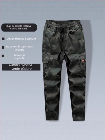 Pantaloni de lucru din bumbac, talie elastică, respirabili, pentru atelier de producție, cu buzunare multiple, primăvară–toamnă