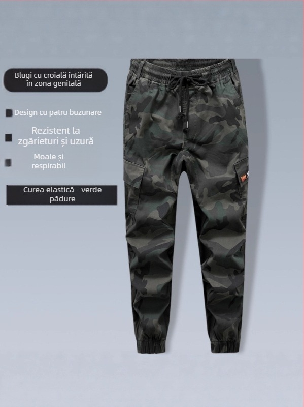 Pantaloni de lucru din bumbac, talie elastică, respirabili, pentru atelier de producție, cu buzunare multiple, primăvară–toamnă