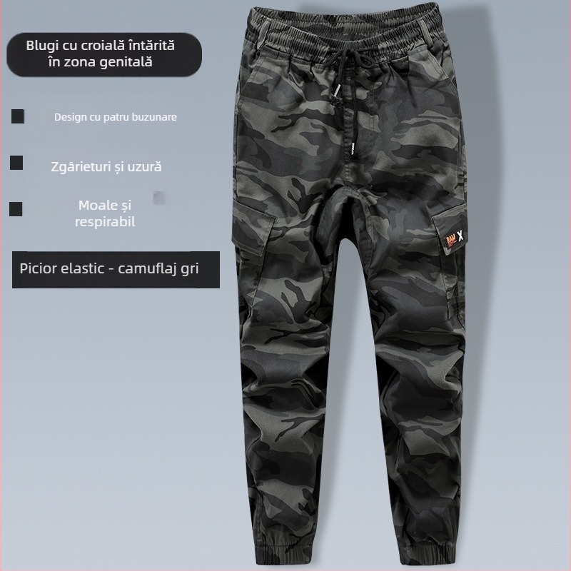 Pantaloni de lucru din bumbac, talie elastică, respirabili, pentru atelier de producție, cu buzunare multiple, primăvară–toamnă