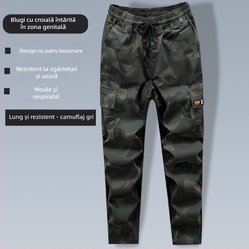 Pantaloni de lucru din bumbac, talie elastică, respirabili, pentru atelier de producție, cu buzunare multiple, primăvară–toamnă