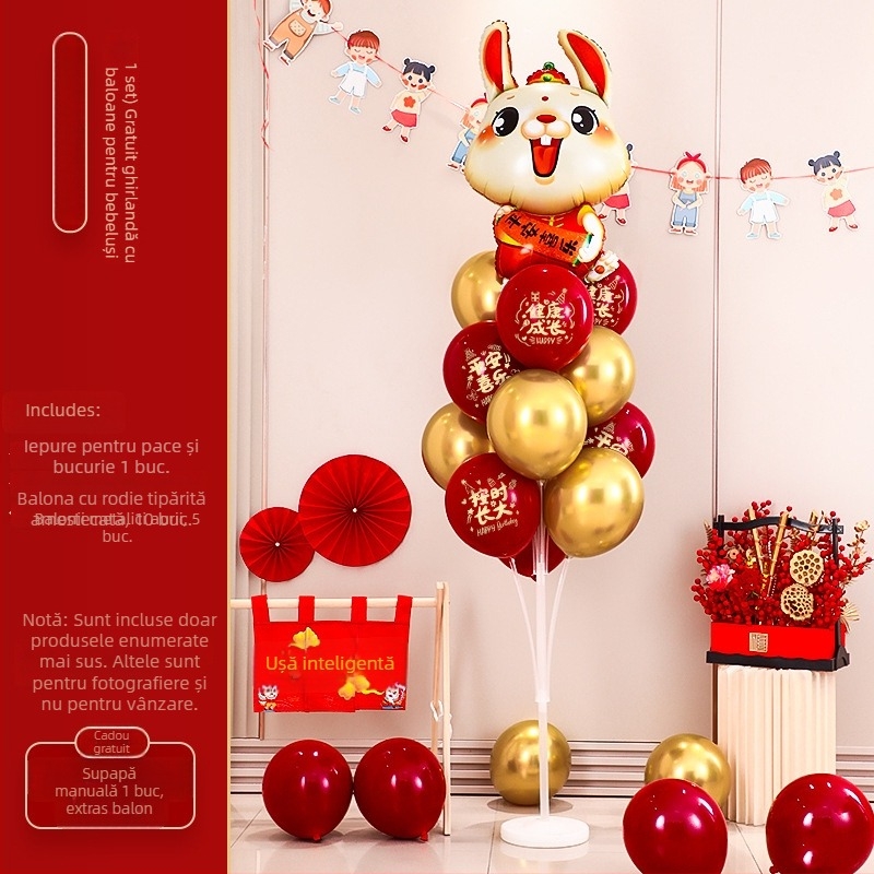 Accesorii de decor pentru scenă la petrecerea copiilor, cu dragon și iepuraș bebe în stil desen animat; primul său aniversar cu baloane plutitoare; marcă Orange noyibai; potrivite pentru zile de naștere; categorie: baloane de aniversare; categorie produs: