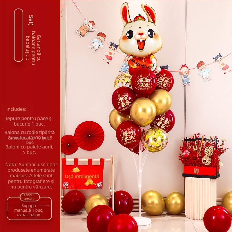 Accesorii de decor pentru scenă la petrecerea copiilor, cu dragon și iepuraș bebe în stil desen animat; primul său aniversar cu baloane plutitoare; marcă Orange noyibai; potrivite pentru zile de naștere; categorie: baloane de aniversare; categorie produs: