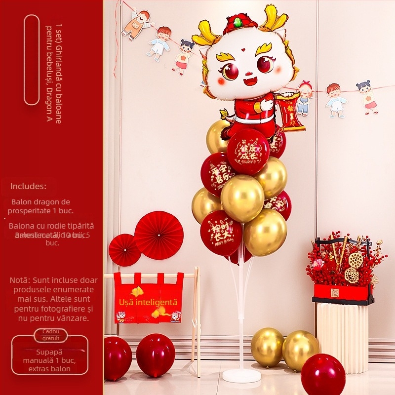 Accesorii de decor pentru scenă la petrecerea copiilor, cu dragon și iepuraș bebe în stil desen animat; primul său aniversar cu baloane plutitoare; marcă Orange noyibai; potrivite pentru zile de naștere; categorie: baloane de aniversare; categorie produs: