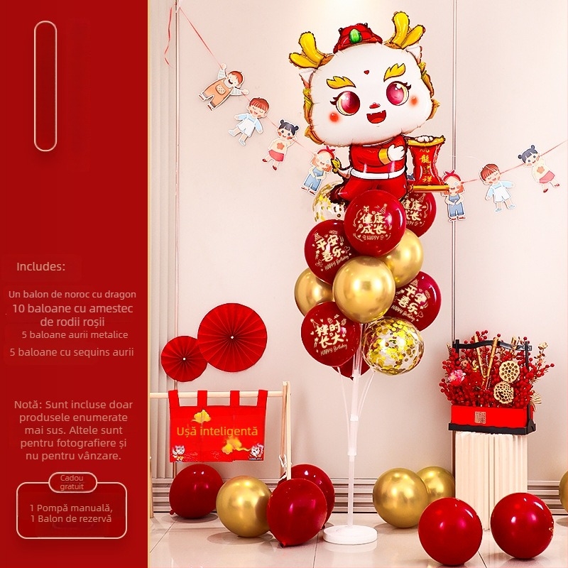 Accesorii de decor pentru scenă la petrecerea copiilor, cu dragon și iepuraș bebe în stil desen animat; primul său aniversar cu baloane plutitoare; marcă Orange noyibai; potrivite pentru zile de naștere; categorie: baloane de aniversare; categorie produs: