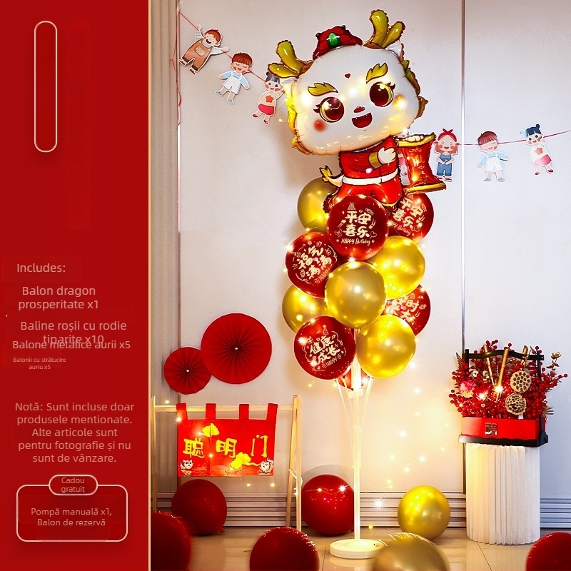 Accesorii de decor pentru scenă la petrecerea copiilor, cu dragon și iepuraș bebe în stil desen animat; primul său aniversar cu baloane plutitoare; marcă Orange noyibai; potrivite pentru zile de naștere; categorie: baloane de aniversare; categorie produs: