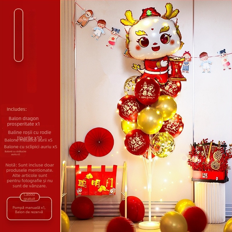 Accesorii de decor pentru scenă la petrecerea copiilor, cu dragon și iepuraș bebe în stil desen animat; primul său aniversar cu baloane plutitoare; marcă Orange noyibai; potrivite pentru zile de naștere; categorie: baloane de aniversare; categorie produs: