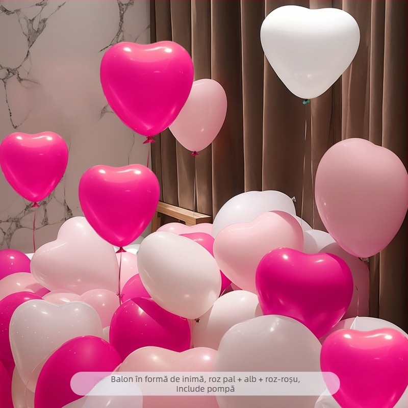 Balon de latex în formă de inimă; fără imprimare de logo personalizat; potrivit pentru Ziua Îndrăgostiților, Festivalul Qixi, nunți și Ziua copiilor