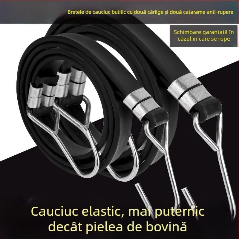 Bandă elastică pentru motociclete și vehicule electrice, cu cârlige și închizător dublu