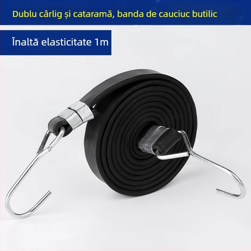 Bandă elastică pentru motociclete și vehicule electrice, cu cârlige și închizător dublu