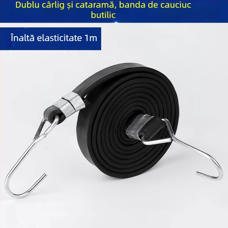 Bandă elastică pentru motociclete și vehicule electrice, cu cârlige și închizător dublu
