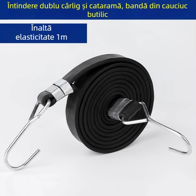 Bandă elastică pentru motociclete și vehicule electrice, cu cârlige și închizător dublu