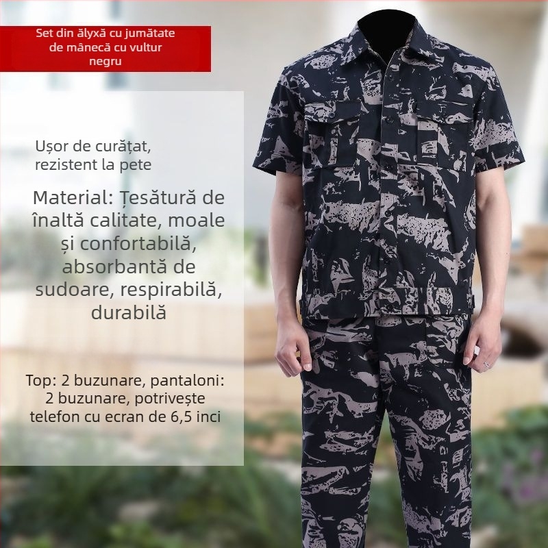Uniformă de antrenament - Camuflaj cu mâneca scurtă, respirabilă, vară, bărbat (Material: Amestec de fibre chimice; Model: Camouflage; Sezon: Vară; Gen: Masculin; Funcție: Respirabil)