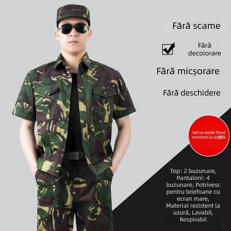 Uniformă de antrenament - Camuflaj cu mâneca scurtă, respirabilă, vară, bărbat (Material: Amestec de fibre chimice; Model: Camouflage; Sezon: Vară; Gen: Masculin; Funcție: Respirabil)