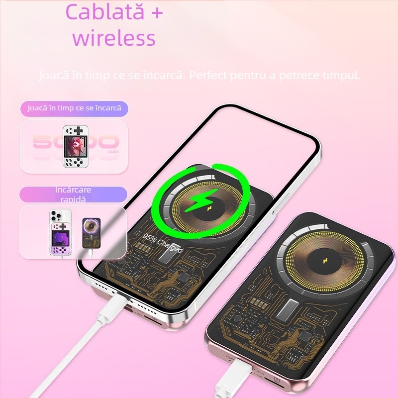 Consolă portabilă retro cu jocuri încorporate, baterie de 5000mAh cu încărcare magnetică, USB Type-C OTG, conectare prin cablu, MP4 video player