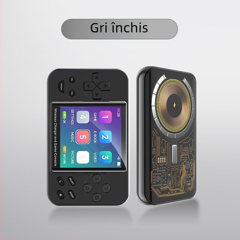 Consolă portabilă retro cu jocuri încorporate, baterie de 5000mAh cu încărcare magnetică, USB Type-C OTG, conectare prin cablu, MP4 video player