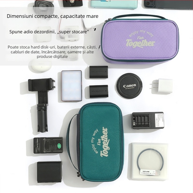 Geantă de depozitare pentru accesorii electronice, model Big, poliester, compartimente separate, pentru power bank, depozitare de călătorie