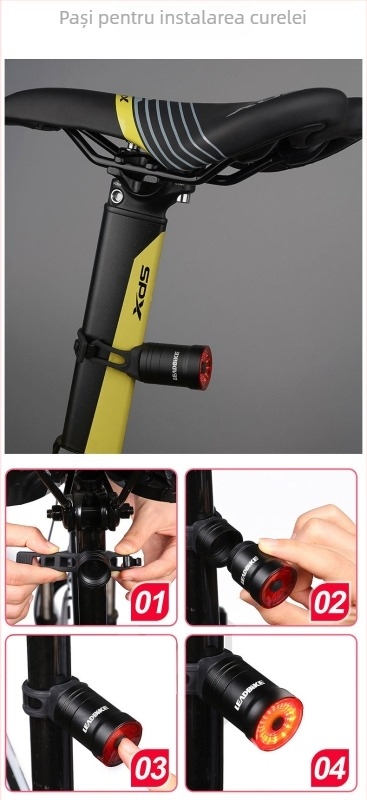 Tianqi lampă spate personalizabilă pentru bicicletă cu avertisment de încărcare pentru plimbări nocturne