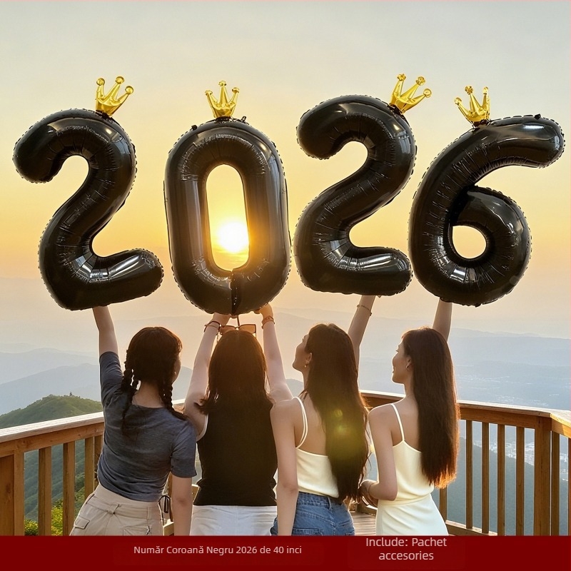 Prop foto de mână pentru Anul Nou, cu flori de satin — decor scenă cu baloane pentru atmosfera de Anul Nou