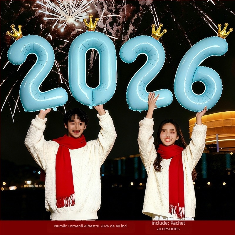 Prop foto de mână pentru Anul Nou, cu flori de satin — decor scenă cu baloane pentru atmosfera de Anul Nou