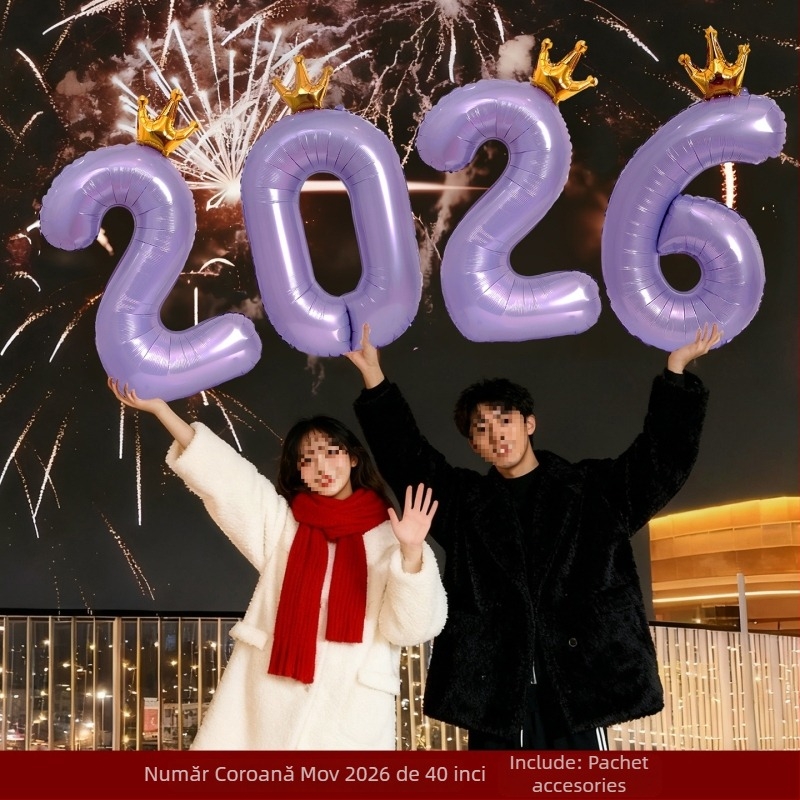 Prop foto de mână pentru Anul Nou, cu flori de satin — decor scenă cu baloane pentru atmosfera de Anul Nou