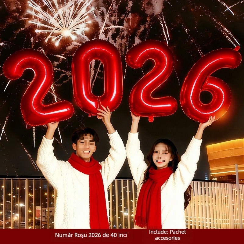 Prop foto de mână pentru Anul Nou, cu flori de satin — decor scenă cu baloane pentru atmosfera de Anul Nou