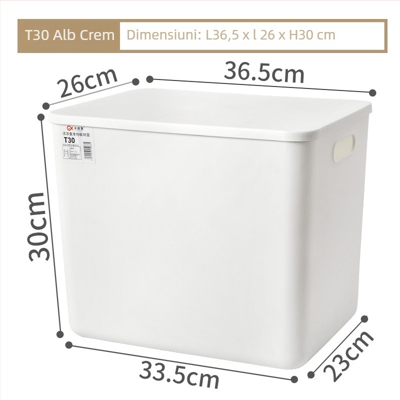 Cutie de depozitare pentru birou cu capac, din plastic PP, 25 L, rezistentă la praf, cu posibilitate de stivuire, organizator multifuncțional