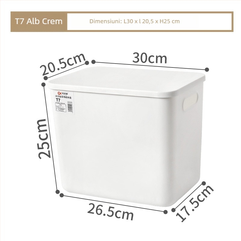 Cutie de depozitare pentru birou cu capac, din plastic PP, 25 L, rezistentă la praf, cu posibilitate de stivuire, organizator multifuncțional