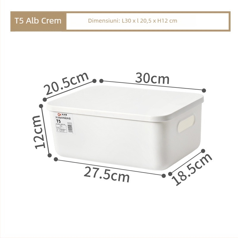 Cutie de depozitare pentru birou cu capac, din plastic PP, 25 L, rezistentă la praf, cu posibilitate de stivuire, organizator multifuncțional