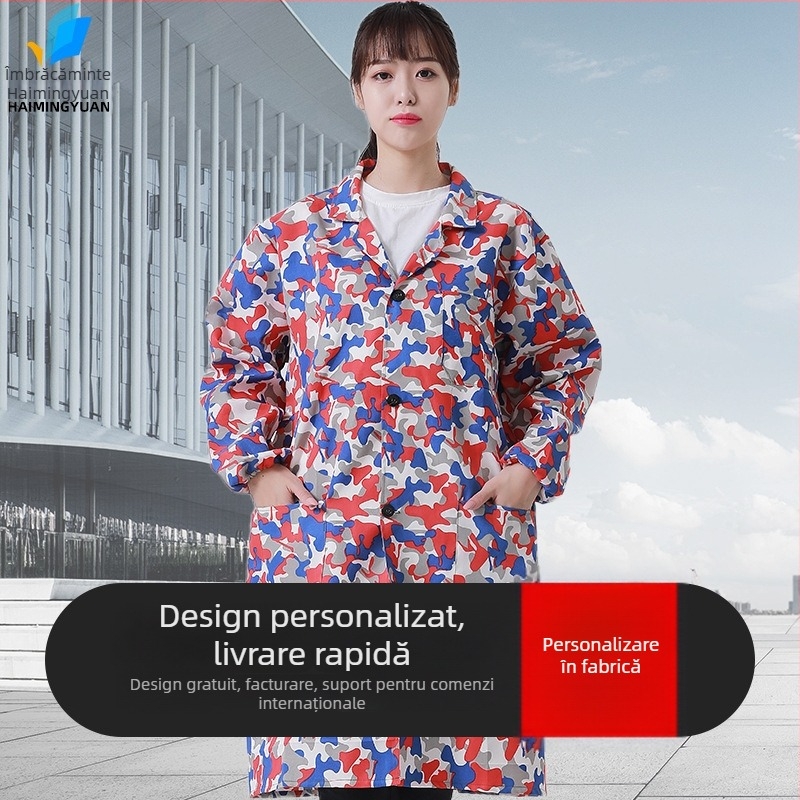 Palto de lucru pentru bărbați, imprimeu camuflaj, primăvară-vară, mâneci lungi, rezistent la uzură și murdărie, material corduroy, din in