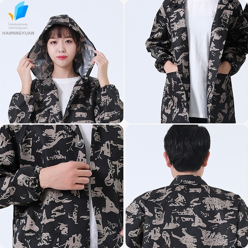 Palto de lucru pentru bărbați, imprimeu camuflaj, primăvară-vară, mâneci lungi, rezistent la uzură și murdărie, material corduroy, din in