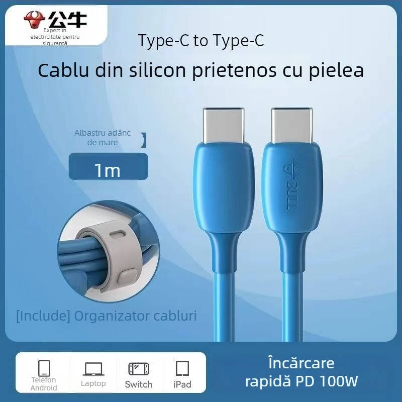 Cablu USB-C pentru date Bull, încărcare sigură și rapidă, 60W max, PVC