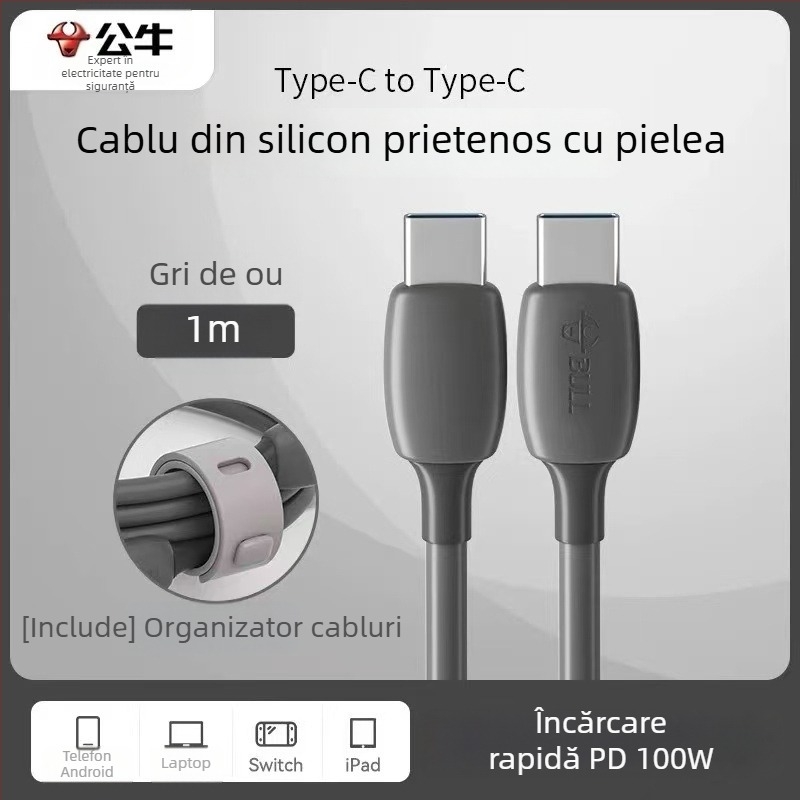Cablu USB-C pentru date Bull, încărcare sigură și rapidă, 60W max, PVC