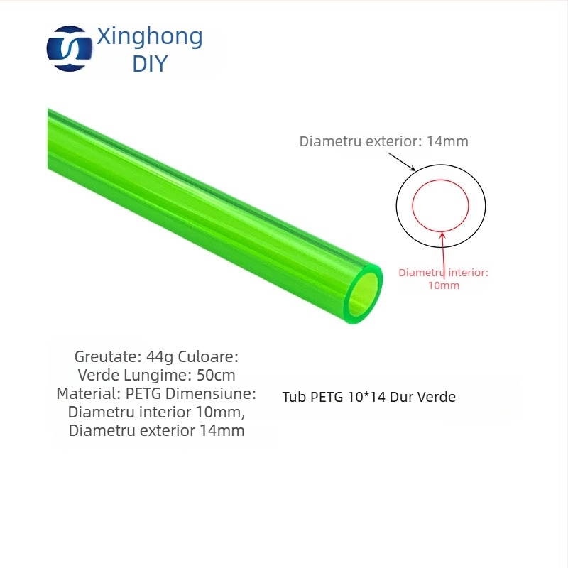 XHDIY Țeavă rigidă PETG pentru răcire cu apă, secțiune 10×14, conexiune Quick-Twist