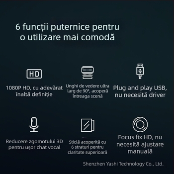 Anzhijia A30 webcam USB cu video 1080p HD, microfon încorporat, senzor 2 MP, USB 2.0, focalizare fixă