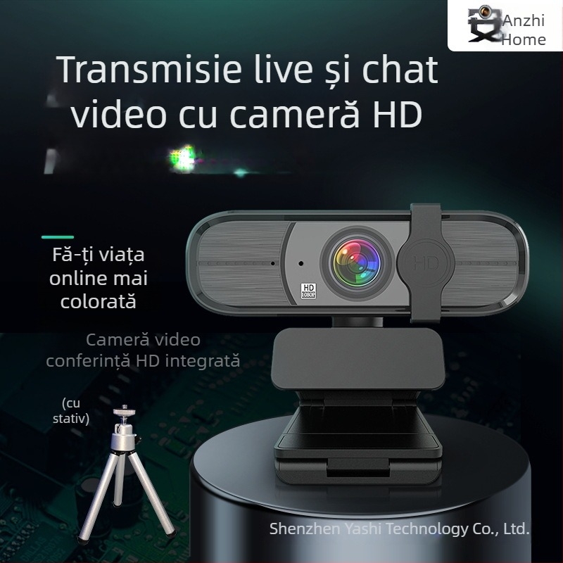 Anzhijia A30 webcam USB cu video 1080p HD, microfon încorporat, senzor 2 MP, USB 2.0, focalizare fixă