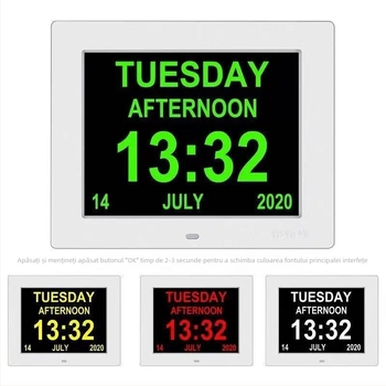 Ceas digital cu afișaj HD LCD, rezoluție 1024×768, suport card SD/USB/TF, redare video și audio