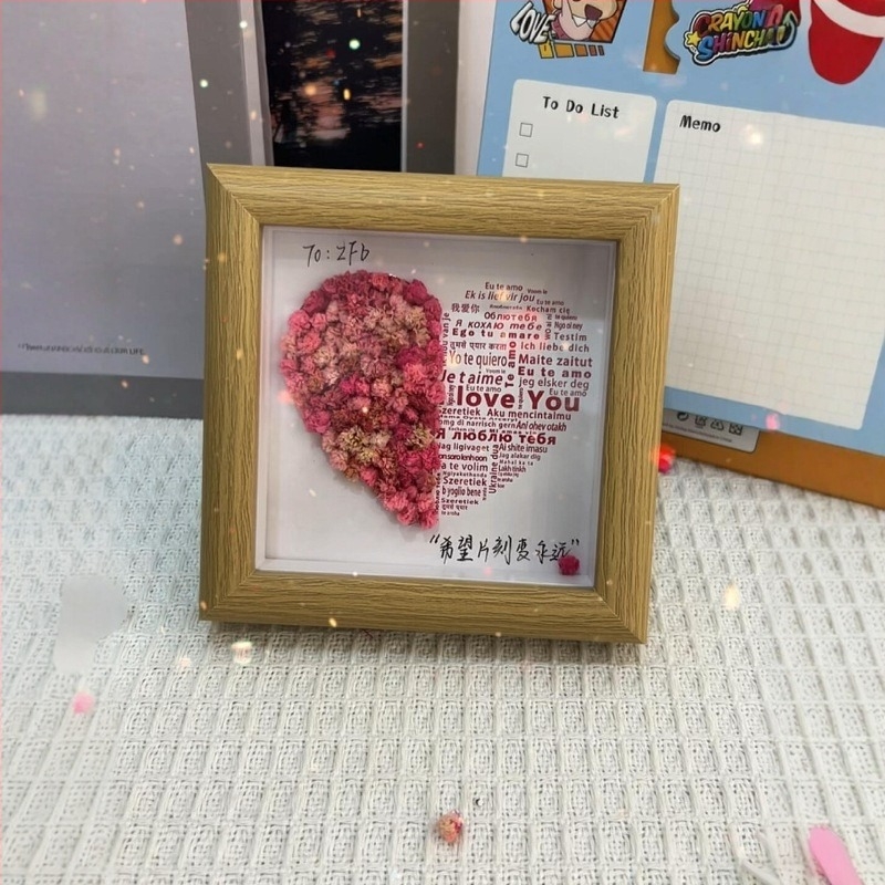 Set DIY ramă foto cu flori uscate, cadru din lemn, Gypsophila (Baby's Breath), rezoluție 480x234