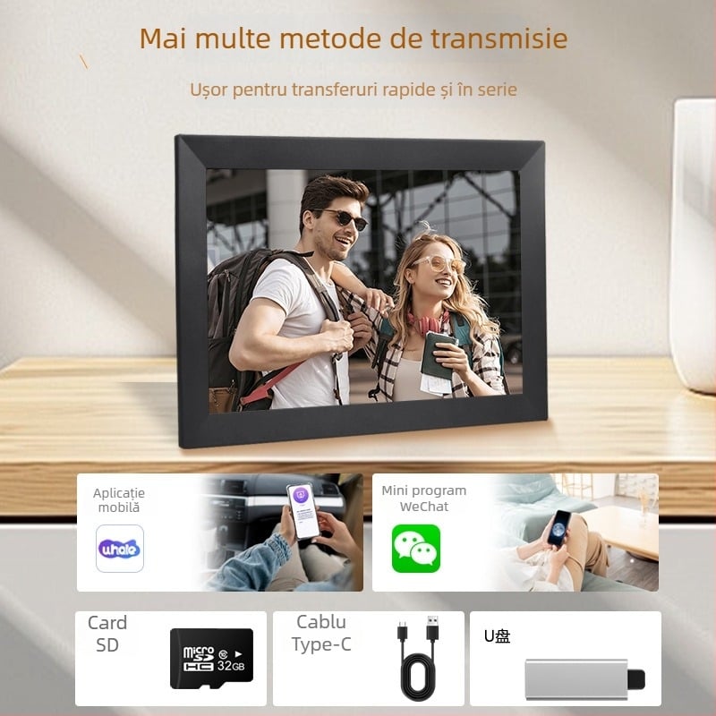 Ramă foto digitală cu WiFi, ecran tactil și galerie cloud, 1440x900, 32GB stocare, suport SD/USB, model GZ185