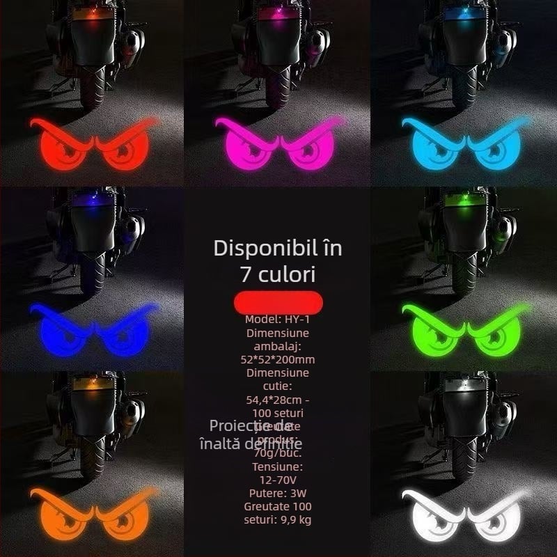Proiector pentru numărul de înmatriculare al motocicletelor electrice, iluminare de avertizare cu intensitate mare, lampă cu expresie diabolică, lumină pentru număr și lumină de spate, universală